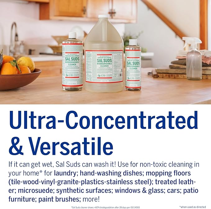 Dr. Bronner's - Sal Suds Biodegradable Cleaner (32oz, 2-Pack) – Concentrated All Purpose Cleaning Solution & Mop Soap, For Floors, Laundry & Dishes – Powerful Formula Made with Plant-Based Surfactants
