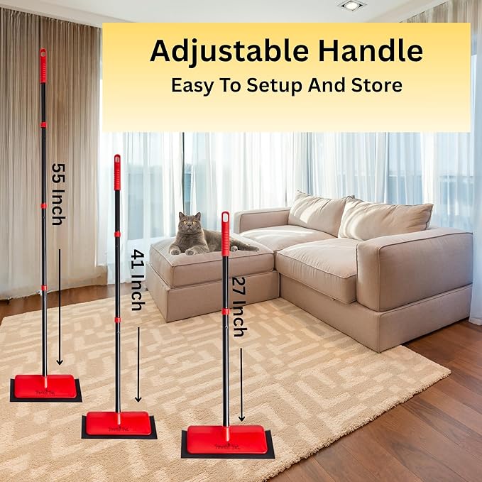 Dog Hair Carpet Rake – Cat and Dog Carpet Hair Removal Tool with Flex and Grab Bristles and Tri-Flex Rubber Edge – Adjustable Handle for Easy Fur Removal on Stairs Furniture Pet Beds Cat Towers