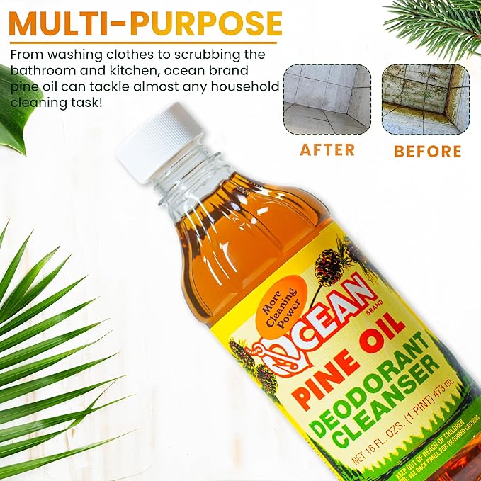 Ocean Pine Oil Cleaner Concentrate, 65% Pine Oil Deodorizer, All-Purpose Household Cleaner for Floors, Kitchen, Bathroom, Laundry, Grease & Odor Removal (2, 16 fl oz)