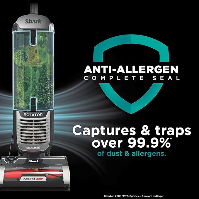 Shark ZU102 Rotator Pet Upright Vacuum with PowerFins HairPro & Odor Neutralizer Technology, Charcoal, 2.9 L Dust Cup