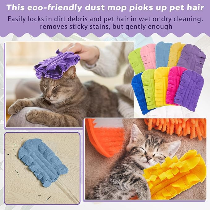 Zubebe 20 Pcs Duster Refill Reusable Fleece Duster Refills Feather Flat Dusters Multi Surface Washable Cleaning Pads Tools for Home, Blinds, Car, Pet, Furniture, Fans (Vivid Color)