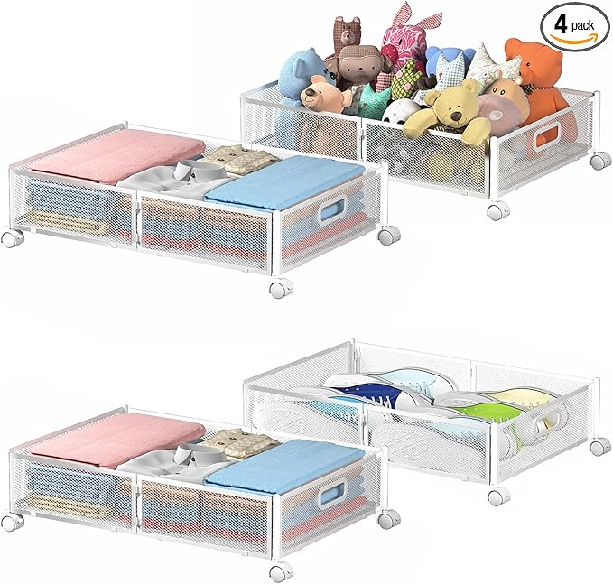 Under Bed Storage Containers, Under Bed Shoe Storage With Wheels, Foldable Bedroom Storage Organization with Handles, Under Bed Storage Bins Drawer For Clothes, Blankets And Shoes, Bedding