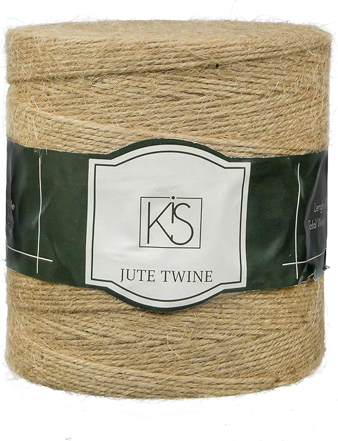 KIS Premium Natural Jute Twine 1500 Feet 2mm - Smell Free 3 Strand, DIY Projects, Crafts, Decoration, Hobby, PET Friendly, Gardening Yarn - String - Rope