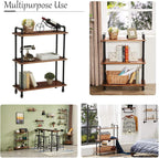 Industrial Bookshelf, 3 Tier Pipe Shelving, Industrial Pipe Shelf - Rustic Brown, 29.5" L x 11.8" W x 39" H