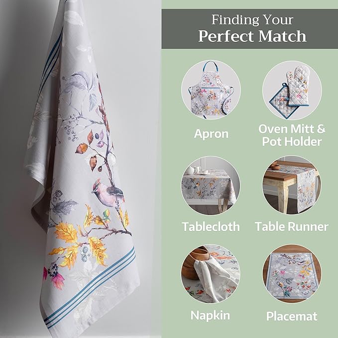 Maison d' Hermine Kitchen Towels Set of 3 100% Cotton 27.50" x 20" Reusable Cloth Tea Dish Towels Absorbent with Hanging Loop for Kitchen, Home, Dining, Cocktail Parties (Equinoxe - Grey)