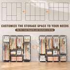 Neatrays Wardrobe Closet, 66 Inch Portable Closet for Hanging Clothes, Large Capacity Clothes Rack Organizer with Cover & 4 Hanging Rods & 8 Storage Shelves & 2 Side Pockets (Black)