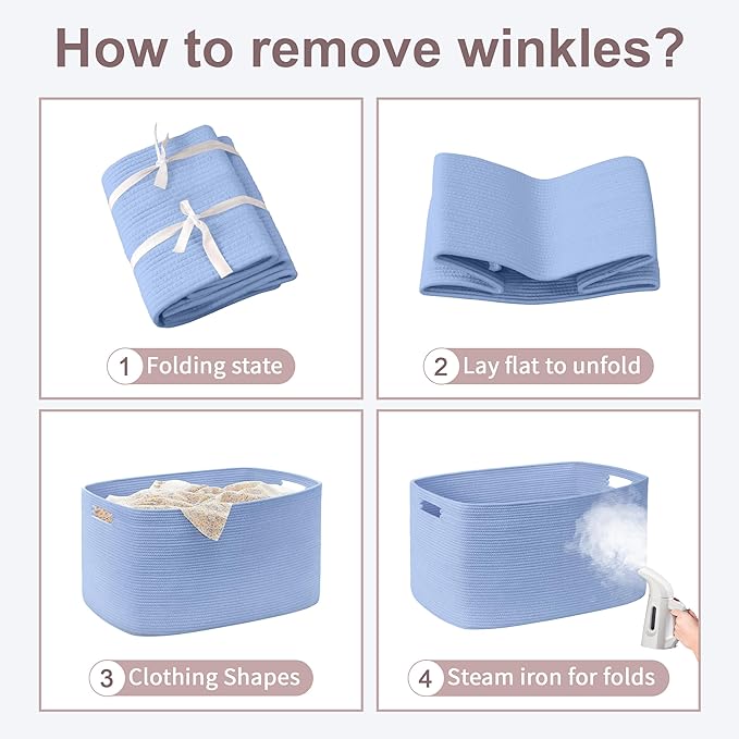 86L Large Baby Girls Laundry Basket for Nursery Storage,Cute Woven cotton Rope Baskets for Kids Toy，Gifts, Boho Square Wicker Blanket hamper for Living Room,Bedroom Dirty Clothes,Blue Purple