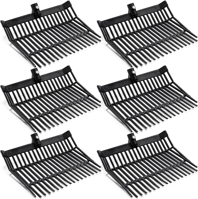 Lasnten 6 Pcs Manure Fork Replacement Head, 18 Tines Pitchfork Head with Screws and Nuts, Horse Manure Rake for Picking up Grass and Hay(Black)