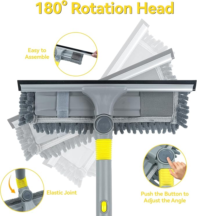 JEHONN Window Cleaning Squeegee Kit, 64 inches Tall Professional Shower Glass Washing Equipment, 3 in 1 Wall Cleaner Duster with Extension Pole for Home Indoor Outdoor Mirror Car Windshield