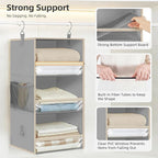 STORAGE MANIAC 6-Shelf Hanging Closet Organizer and Storage, 2 Separable 3-Shelf Haning Organizers for Closet, Collapsible Hanging Shelves Wardrobe Organization, College Dorm Room, Nursery, Gray