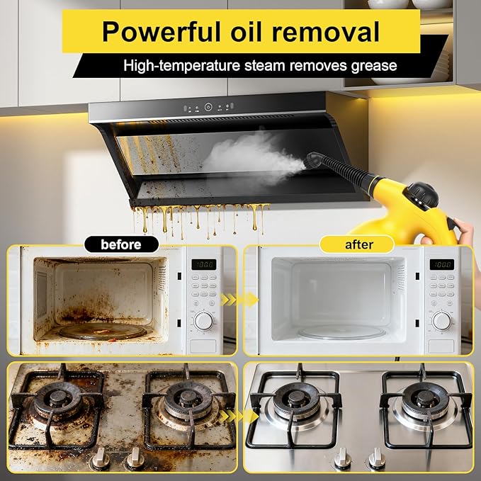 Handheld Steam Cleaner for Home, Powerful Pressurized Steam Cleaner Natural Steamer for Cleaning Car, Bathroom, Shower, Upholstery, Grout, Window, Grease
