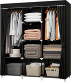 Portable Closet, 51 Inch Wardrobe Closet for Hanging Clothes with 2 Hanging Rods, 8 Storage Organizer Shelves for Bedroom, Durable and Easy to Assemble, Black