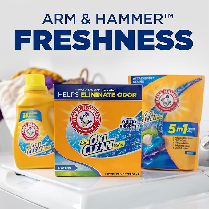 Arm & Hammer Plus OxiClean Powder Laundry Detergent, Fresh Scent, 45 Loads, 3.48 Pound (Pack of 1) - Package May Vary