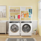 ULIFHOME U14 Medium Over the Washer and Dryer Shelves, 4 Tiers Laundry Room Storage and Organizer System, Space Saving Clothes Drying Rack with 2 Clothes Hanger Rods, 57.8"W x 20.5"D x 77.4"H, White