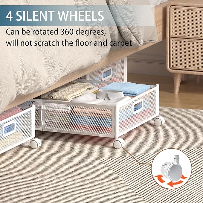 Under Bed Storage Containers, Under Bed Shoe Storage With Wheels, Foldable Bedroom Storage Organization with Handles, Under Bed Storage Bins Drawer For Clothes, Blankets And Shoes, Bedding