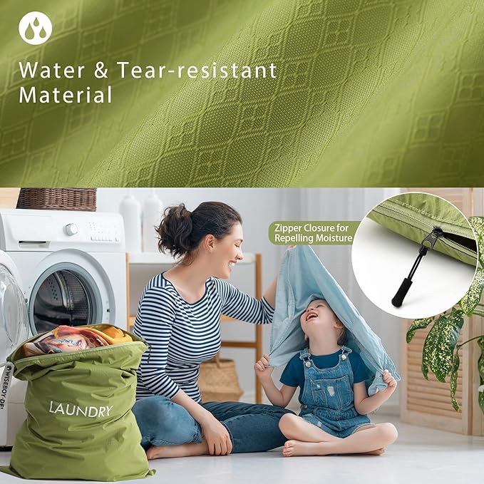 WiseBoy 2 Pack Laundry Bags, Washable Wet Dry Bag, Travel Laundry Bag Dirty Clothes Organizer, Swimming Yoga Bathing Suit Workout Wet Dry Bag - Green