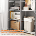 REIBII Book Shelf, 13 Cube Storage Organizer, DIY Bookcase for Bedroom, Office, Living Room, Closet, 12" D x 47.24" W x 59.05" H, Grey