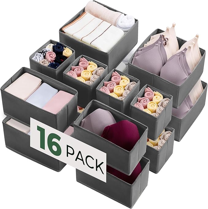 Kootek 16 Pack Drawer Organizer Clothes, Dresser Drawer Organizers for Clothing Fabric Foldable Closet Organizers and Storage Bins for Baby Clothes, Nursery, Underwear, Bras, Socks