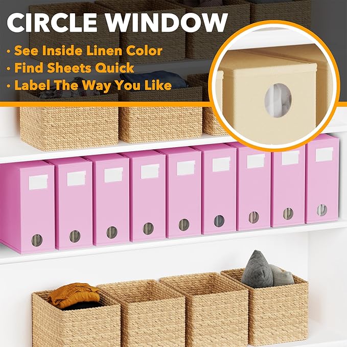 SpaceAid 9 Pack Bed Sheet Organizers and Storage, Foldable Sheet Organizer with Window for Linen Closet, Set Folder Keeper for Queen & King Size Bedding Storage (Pink)