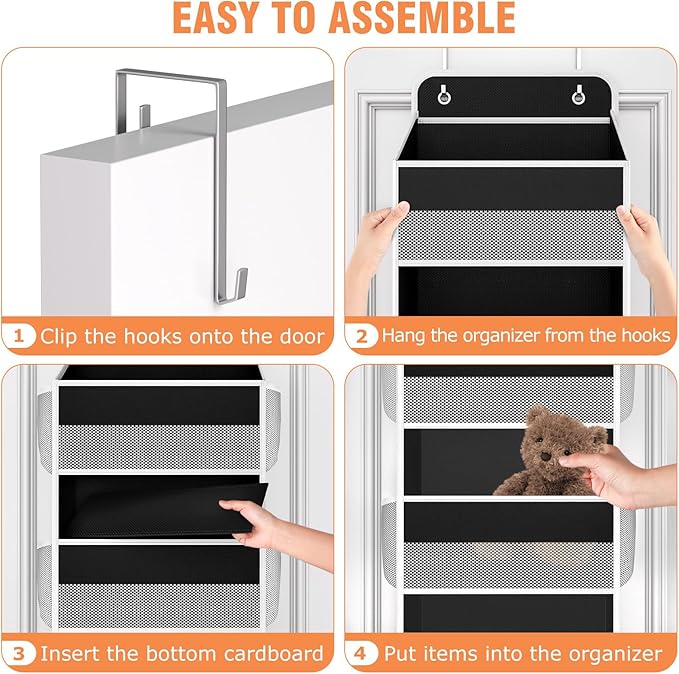 WISELIFE Over The Door Organizer - 5 Shelves Large Capacity Hanging Bedroom Storage Solution with Side Pockets for Dorm Bathroom Pantry Nursery and Baby Essentials Holds up to 40 Lbs (Black)