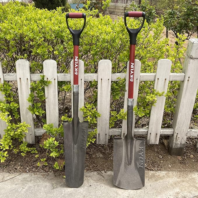 KYLIN 14-Gauge Heavy Duty Shovels Set,2-Piece Fiberglass D-Handle Spade,16” Drain Landscping Shovel, for Gardening, Cleaning Out Ditches, Laying Cable Channels, Construction and Landscaping Industry.