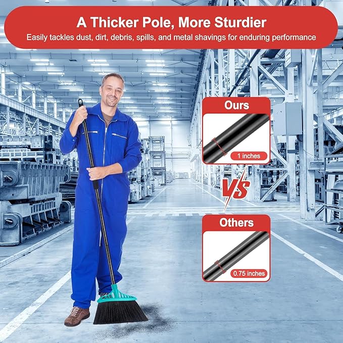 Outdoor Broom for Floor Cleaning, Heavy Duty Brooms with 55" Long Handle, Angle Brooms for Concrete Courtyard Home Patio Kitchen Shop Lobby Patio Lawn - Blue
