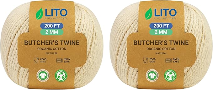 Organic Butcher’s Twine for Cooking & Trussing – 2mm Heavy-Duty Natural Cotton Kitchen Twine 400 Feet – Food-Safe, Oven-Safe String for Meat, Turkey, Baking, & Crafts