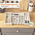 Lifewit Silverware Drawer Organizer, Expandable Utensil Tray for Kitchen, BPA Free Flatware and Cutlery Holder, Adjustable Plastic Storage for Spoons Forks Knives, Large, White
