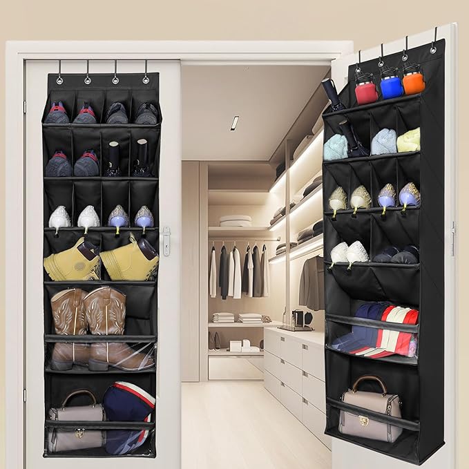 Over The Door Shoe Organizer, Hanging Shoe Rack with Extra Large Deep 16 Pockets, Wall Shoe Storage for Closet and Narrow Door, Hanging Shoe Organizer, RV Storage and Organization, Black