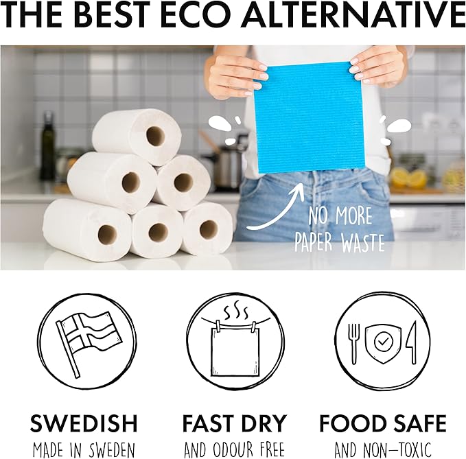 SUPERSCANDI 10 Pack Swedish Dishcloths for Kitchen - 100% Biodegradable & Compostable Reusable Paper Towels Washable, Food-Safe & Without Plastic - Dish Rags Suitable for Any Surface, Pink