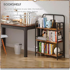 4NM No Assembly Folding Bookshelf 3 Tiers Vintage Industrial Black Book Shelf Metal Foldable Storage Bookcase and Bookshelves for Living Room,Bedroom and Kitchen - Rustic Brown