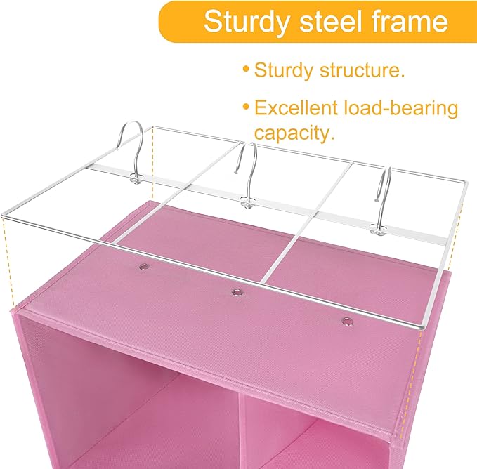 Libeder Shoe Organizer for Closet, 15 Shelf Hanging Closet Storage Shelves - 10 Shoe Rack Organizer and 5 Compartment for Clothes with 6 Side Mesh Pockets for Scarves Socks,Gloves Pink