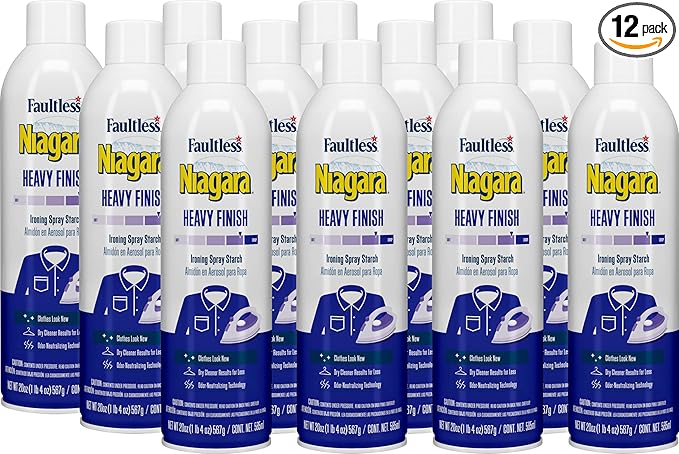 Heavy Starch Spray (20 oz, 12-Pack) - Niagara Heavy Hold Liquid Starch: Iron Aid Spray Pack for Clothes & Fabrics