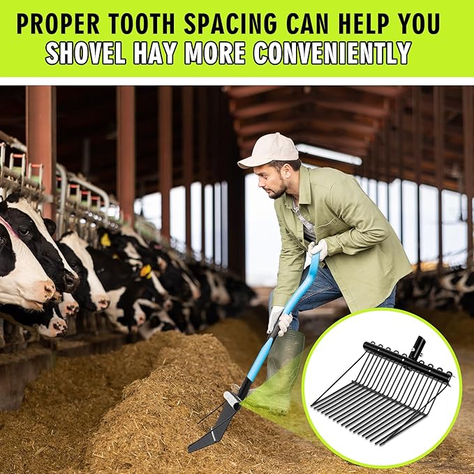 Tandefio 2 Pack Pitchfork Replacement Head Metal Horse Manure Rake Gardening Pitch Fork with Angled Tines for Horse Stall Poop Picking up(Black)