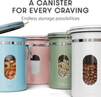 Veken Coffee Canister with Window, Airtight Stainless Steel Kitchen Food Storage Container with Lids, Date Tracker and Scoop for Grounds Coffee, Beans, Tea, Flour, Cereal, Sugar Jars, 22OZ, Pink