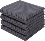 Homaxy 100% Cotton Waffle Weave Kitchen Dish Towels, Ultra Soft Absorbent Quick Drying Cleaning Towel, 13 x 28 Inches, 4-Pack, Dark Grey