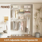PROWORX 4-6 Ft Closet Organizer System, Adjustable Metal Wire White Closet System, Expandable Walk in Closet Organizers and Storage System, Closet Shelves with Hanging Rods