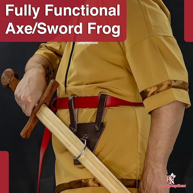 Armory Replicas - Ring Leather Universal O-Ring Medieval Style Axe Holder Belt Frog - Hand Crafted Genuine Leather Costume Weapon Holster Holder