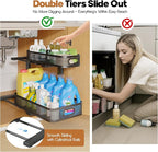 2 Pack 17.3IN-Depth Under Sink Organizer with Smooth Cylindrical Rail,2-Tier Pull Out Multi-Purpose Cabinet Storage for Bathroom&Kitchen,Height Adjustable,Rust-Resistant Coating-Black