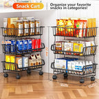 3-Tier Rolling Pantry Organizers and Storage Cart with Wheels – Stackable Wire Snack Cart for Kitchen, Pantry Shelves and Storage Rack for Fruit, Vegetables, Onion, Potato