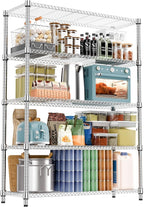M MZG 1750LBS 47.2" W 5 Tiers Shelf Steel Storage Shelves Metal Shelving Unit Steel Organizer Wire Rack for Home,Kitchen,Office,Garage Chrome 17.7" D x 47.2" W x 72.4" H