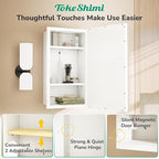 TokeShimi 21x27 Recessed Medicine Cabinet with Mirror, White Bathroom Medicine Cabinet with Mirror, Bathroom Beveled Mirror with Storage, Aluminum Frame, Stepless Adjustable Shelves