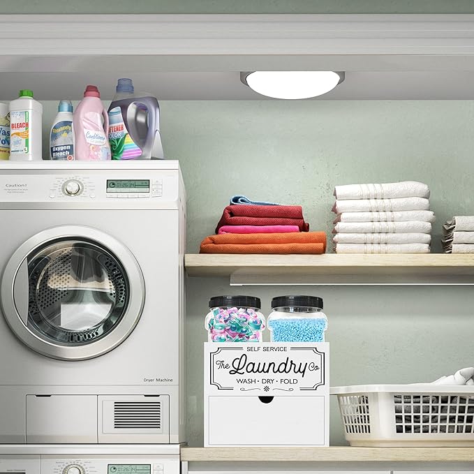 Dryer Sheet Container for Laundry Room Organization, Laundry Pods Container Include 2 Plastic Jars with Lids for Storage, Drying Ball and Laundry Detergent Dispenser, Laundry Room Decor