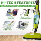 H2O HD Dual Buff Steam Mop, 8 in 1 Handheld Steam Cleaner For Kitchen Tile Floors, Hardwood Floors, Grout Cleaner, Upholstery Cleaner and Carpets, 2 washable scrub pads, 8 cleaning accessories