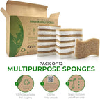 Natural Kitchen Sponges (12 Pack) - Biodegradable Cellulose & Coconut Scrubber Dish Sponges for Kitchen - Eco-Friendly, Non Scratch, Compostable, Non Toxic S-Shaped Natural Sponges for Dishes