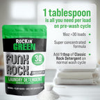 Rockin' Green Laundry Detergent, Plant based, All Natural Laundry Detergent Powder, Vegan and Biodegradable Odor Fighter, Safe for Sensitive Skin (Funk Rock Ammonia Bouncer 30 Loads - Unscented)