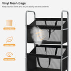 STO STO 3-Tier Vertical Rolling Laundry Hamper with Removable Bags, 120L Stackable Laundry Sorter Basket, Clothes Hamper with Wheels for Small Spaces, Closet, Bedroom, Bathroom, Laundry Room, Black