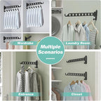 Laundry Drying Rack - Wall Mounted Clothes Hanger with Swing Arm, 8-Hole Hanging Bar & Swing Away Coat Hanger Holder, Foldable Space Saving, 180° Rotation (2-Pack, Black)