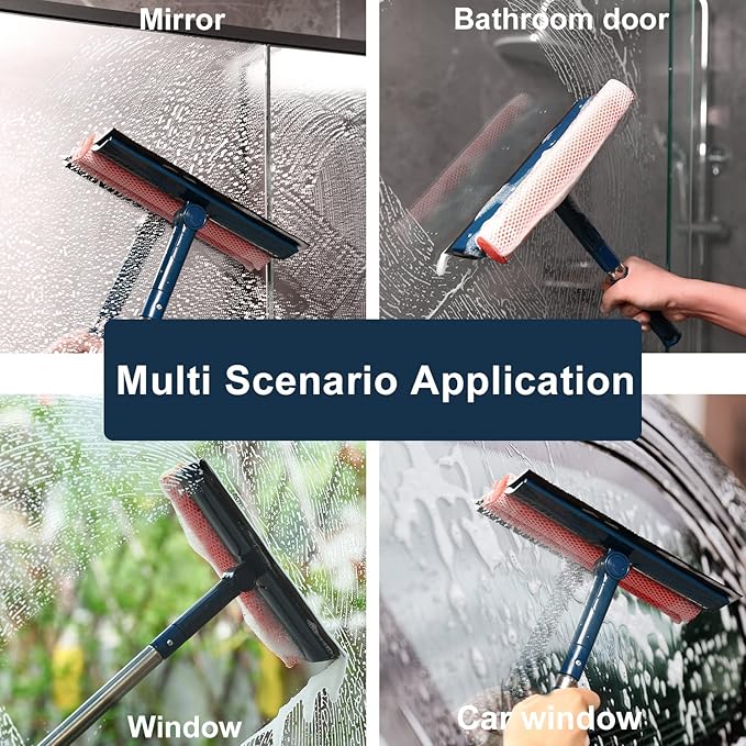 Professional Window Squeegee,2-in-1 Window Cleaner with 56" Long Stainless Steel Handle,Window Washing Kit, Glass Door Cleaner,Multi-Use Car Windshield Cleaning Tool for Gas Station, Glass,Shower