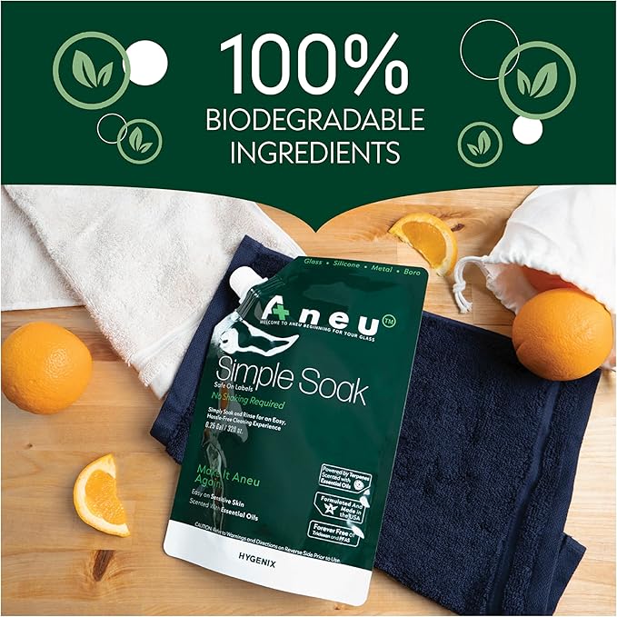 Aneu Simple Soak 32oz – Soak & Rinse Formula | Easily Dissolves Tough Resins & Grime | No Shaking Required | Cleans Glass, Silicone, Metal, & Borosilicate | 32oz - 1 Pack